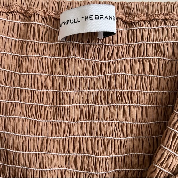 Anthropologie Faithfull the Brand Bloom Smocked Puff Midi Dress, Size 6, Tan - Picture 4 of 9